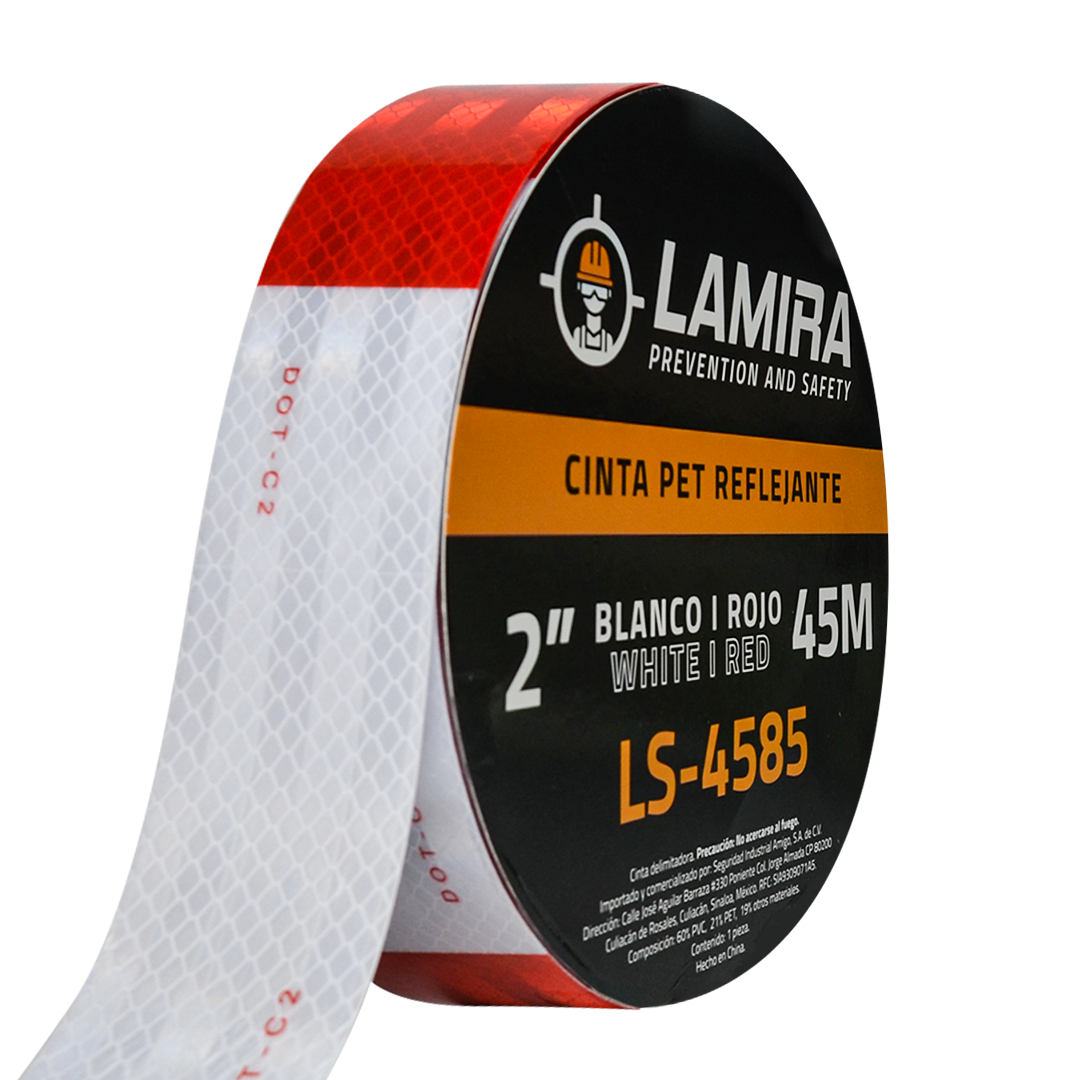 Cinta PET Reflejante 2"x45m LAMIRA Blanco/Rojo LS-4585 - 1